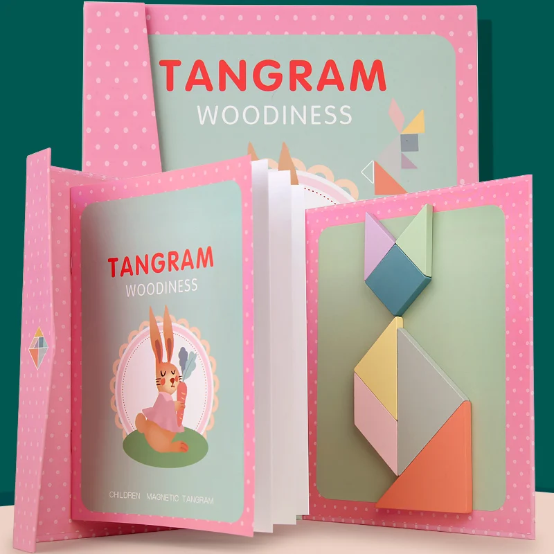 Wooden Jigsaw Magnetic Tangram Puzzle Book Educational Toys For Children Baby Kid Portable Montessori Learning Intelligence
