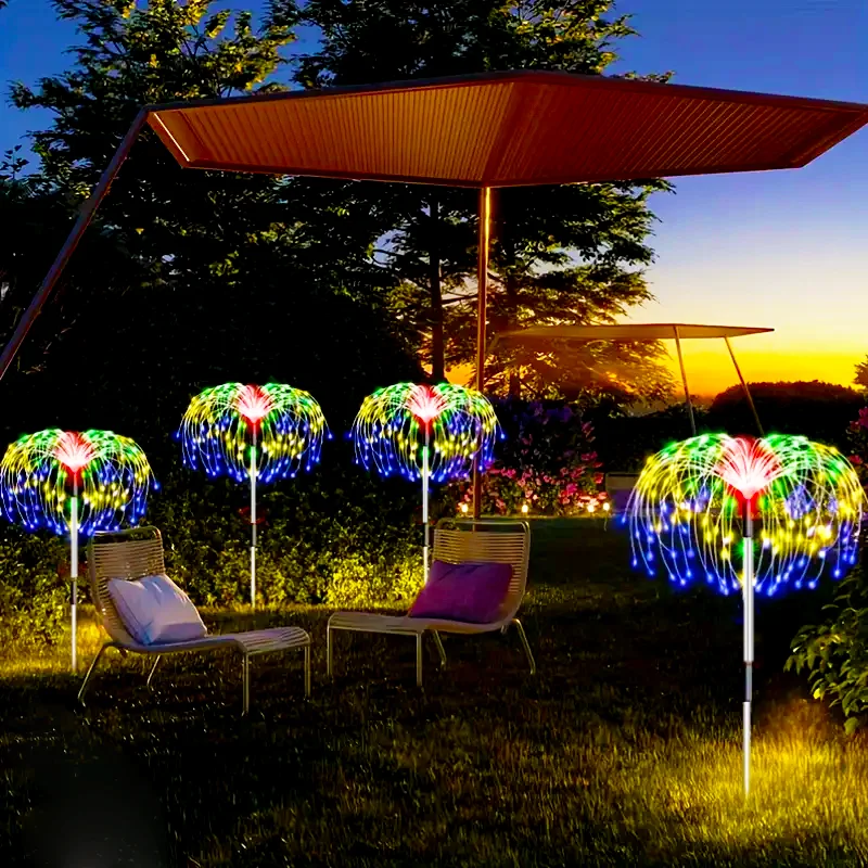 Solar Fireworks LED Lights Luminous Sensor Outdoor Solar Powered Lawn Decoration Lights for Landscape Lawn Sidewalk 4 Pcs solar lights garden light solar decoration light solar spot light