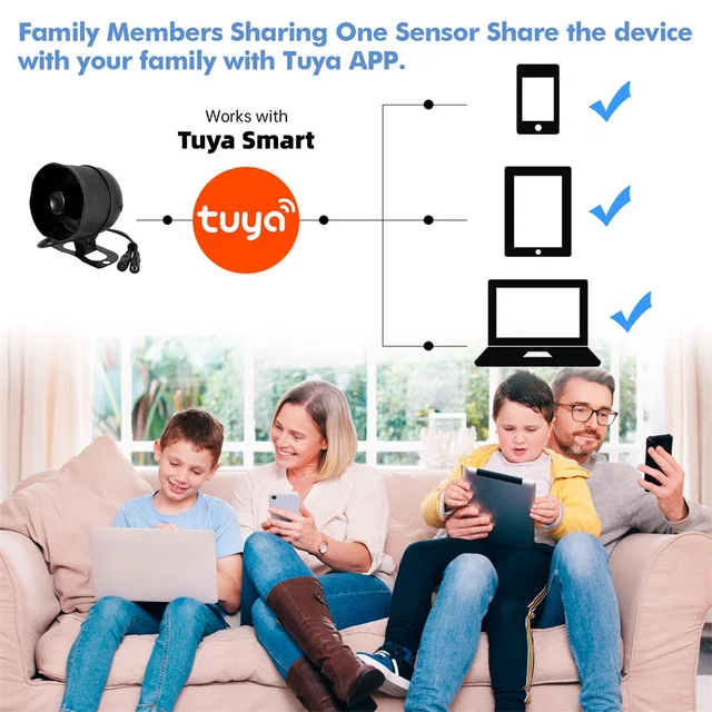 KERUI 120db Siren Alarm System WiFi Tuya Smart Speaker Alarm Kit with Motion Sensor Door Sensor for Home Security Protection 5