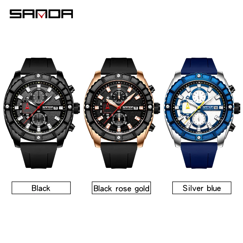SANDA Luxury Brand Multifunctional Quartz Watches 2023 New Trend Design Silicone Watch Men Watch Luminous Waterproof Clock Reloj