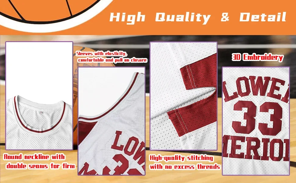 #33 Lower Merion Headgear Men's Maroon High School Retro basketball Jersey Embroidered