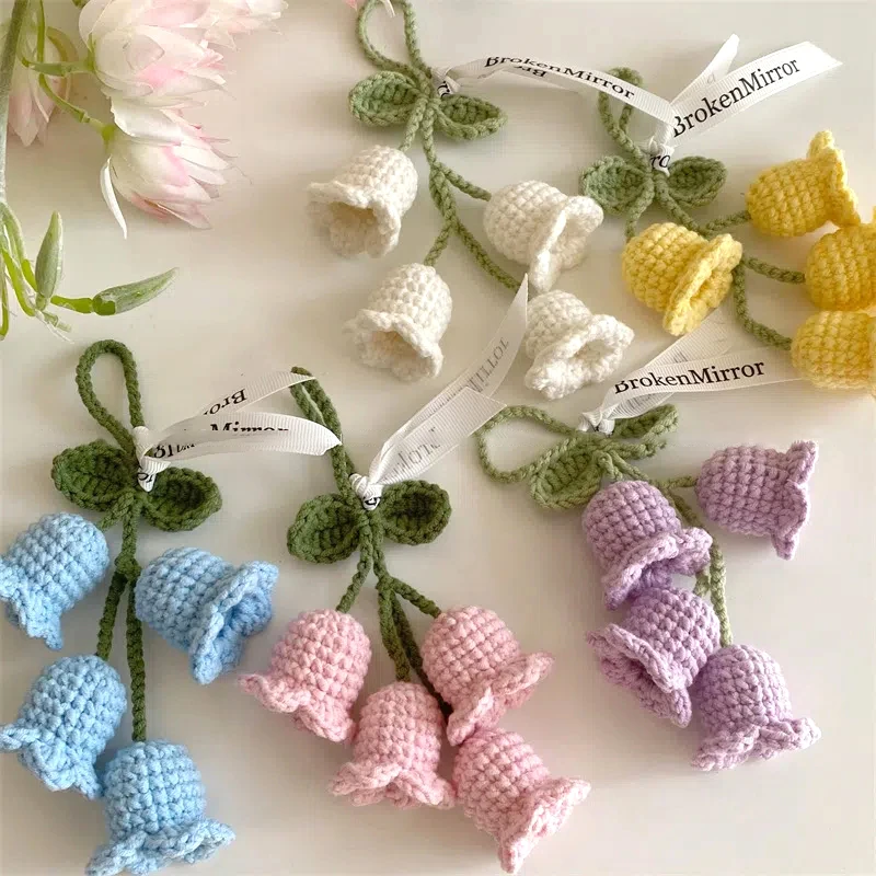 Elegant Handmade Lily of the Valley Crochet Flower Keychain and Hanging Decoration