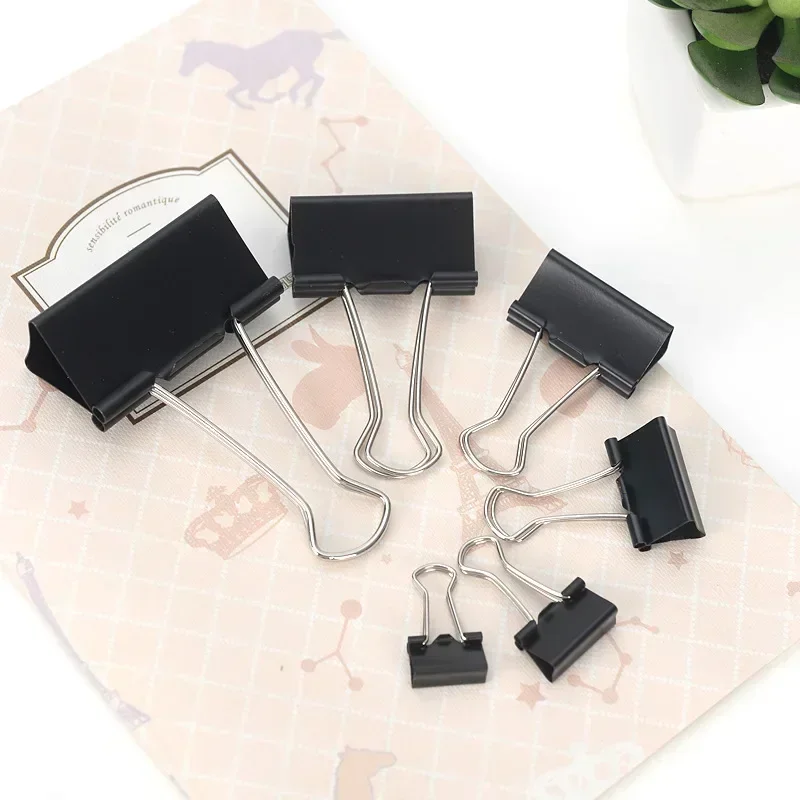 Binder Clips Paper Clips Metal Clamp Clips 10PCS Metal Paper Clip Foldback Metal Binder Clips Black Grip Clamps Paper Document Office School Stationery 19-51mm