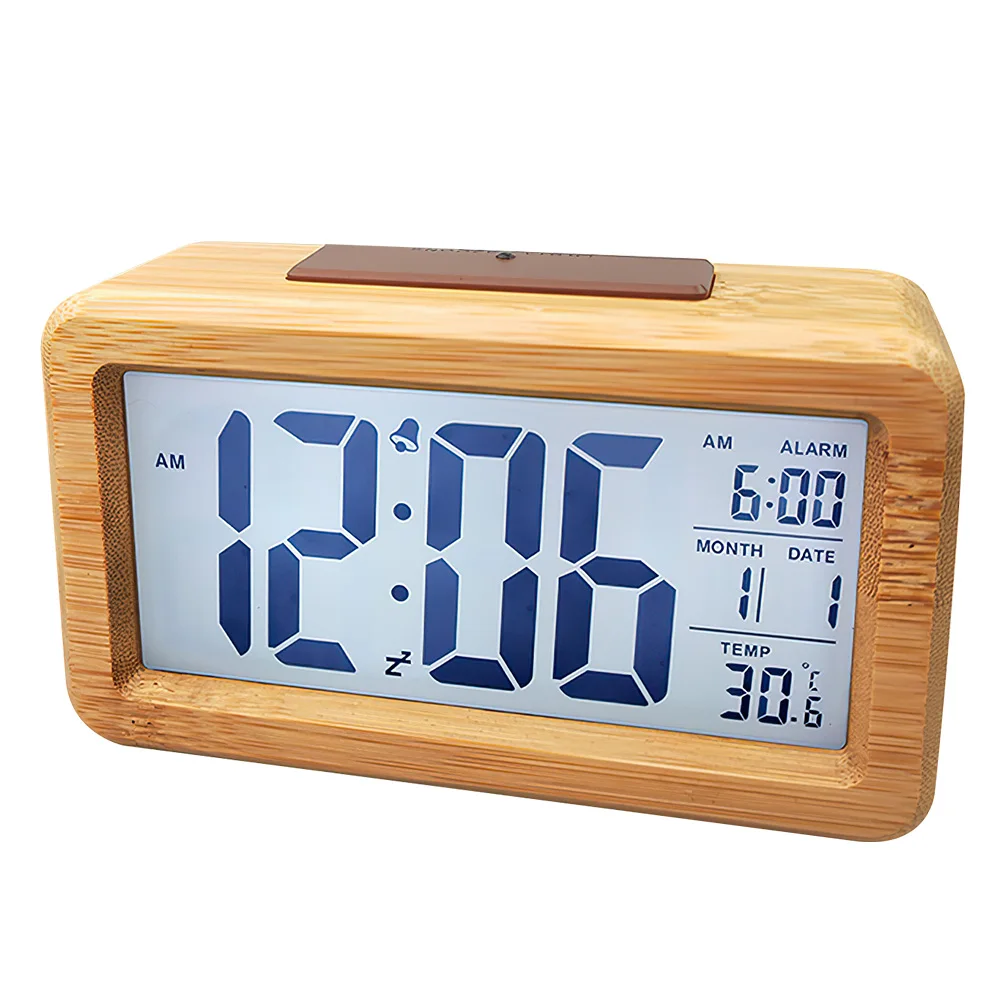 

Wooden Digital Alarm Clock Large Screen Digital Table Clock Desk LED Clock Despertador Temperature Monitor for Home Use