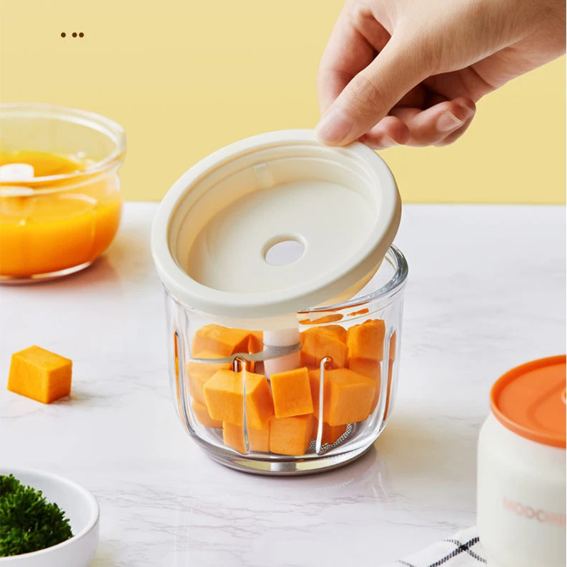 MODONG Home Meat Grinder 1200mAh Battery Chopper Portable 300ML/250ML/150ML Rechargeable Small Ginger Garlic Chopper Glass Bowl 5
