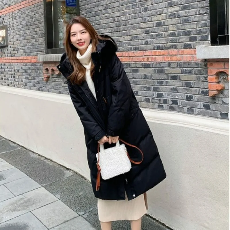 2023 New Women Down Jacket Winter Coat Female Mid Length Version Parkas Loose Thick Warm Outwear Hooded Real Fur Collar Overcoat