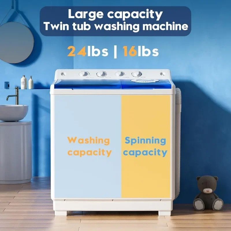 Auertech Portable Washing Machine, 40lbs Twin Tub Washer Mini Compact Laundry Machine with Drain Pump, Semi-automatic 4