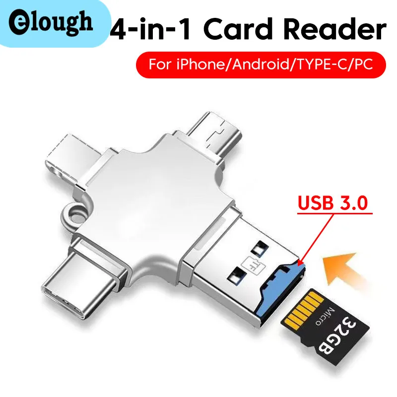 

Elough 4 in 1 OTG Card Reader USB 3.0 to Type C Adapter USB to IOS Micro TF Card OTG Converter For iphone Samsung Xiaomi Huawei