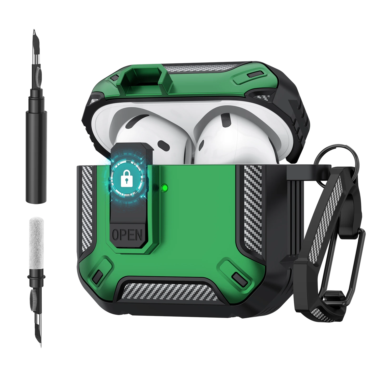 Enhanced Security Lock Case with Hook - 360° Protective Shell for Wireless Earbud Cases