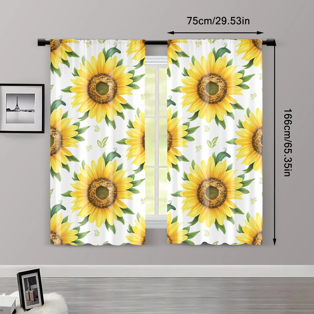 2pcs, Curtain Fabric Sunflower Aesthetic Polyester Easy Install (without rod) Thermal Insulation, and Room Darkening Functions 3