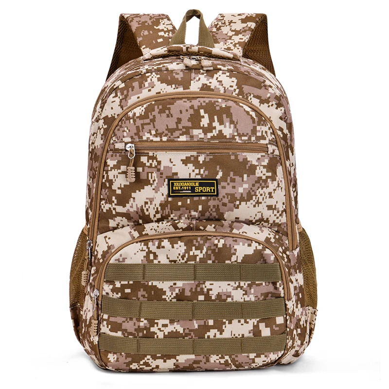 Camouflage large-capacity backpack - adjustable shoulder strap, outdoor theme style, zipper closure, ideal for hiking