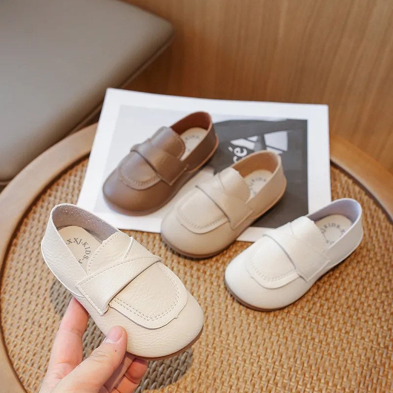 Vintage děti kůže bota korejské styl děti kauzální ploché boty móda protiskluzový jednoduchý chlapci dívčí versatile navlékací mokasíny