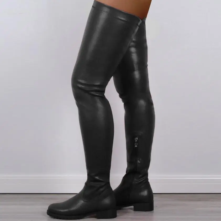 shoes woman booties women over the knee thigh high boots vintage PU leather shoe chaussures femme zapatos mujer sapato NH361