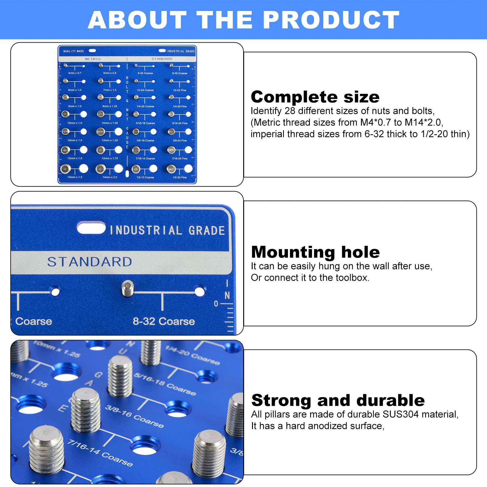 Nut and Bolt Thread Checker Set Aluminum Alloy 28 Thread Identifier Gauge Inch and Metric Size Screw Nuts Bolts Measuring Tool