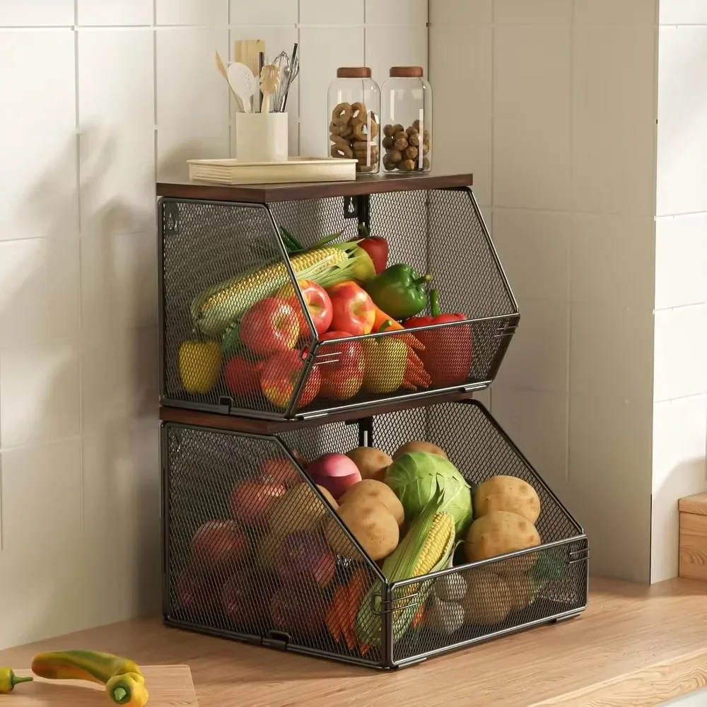Hanging Fruit Basket Wall Mounted Countertop Frame Stackable Desktop Shelf Kitchen Storage Rack Portable Onion Organizer Baskets