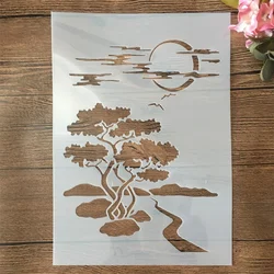 A4 29cm Moon Road Tree Night DIY Layering Stencils Wall Painting Scrapbook Coloring Embossing Album Decorative Template