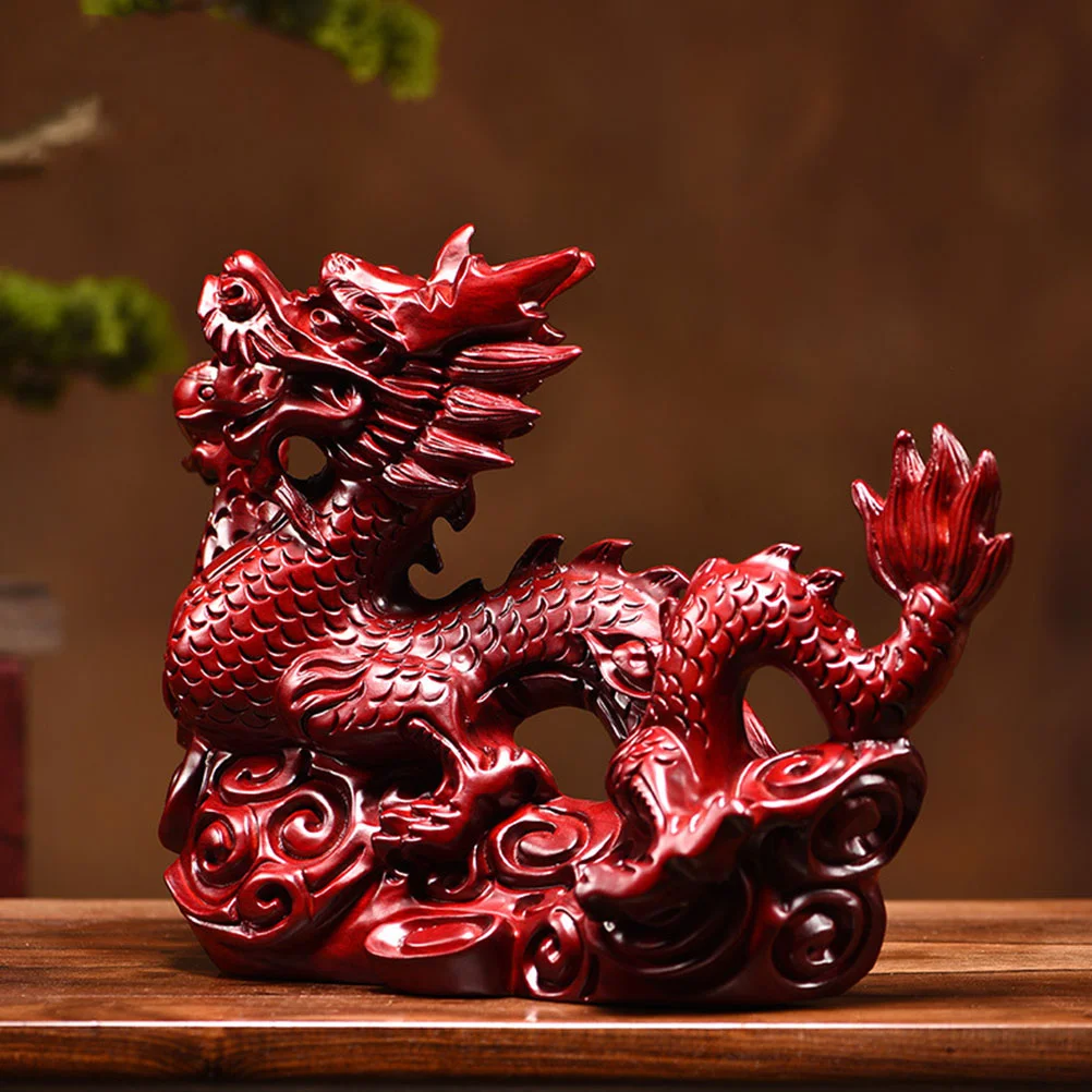 

Chinese Feng Shui Dragon Statue Wooden Carved 2024 New Year The Dragon Mascot Sculpture Zodiac Animal Figurine Luck Success Home