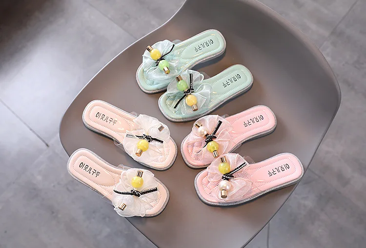 Toddler Girl Slippers Summer Children Shoes Lace Bow Princess Girls Sandals Transparent Flip Flops Soft Bottom Slip Kids Shoes children's shoes for high arches