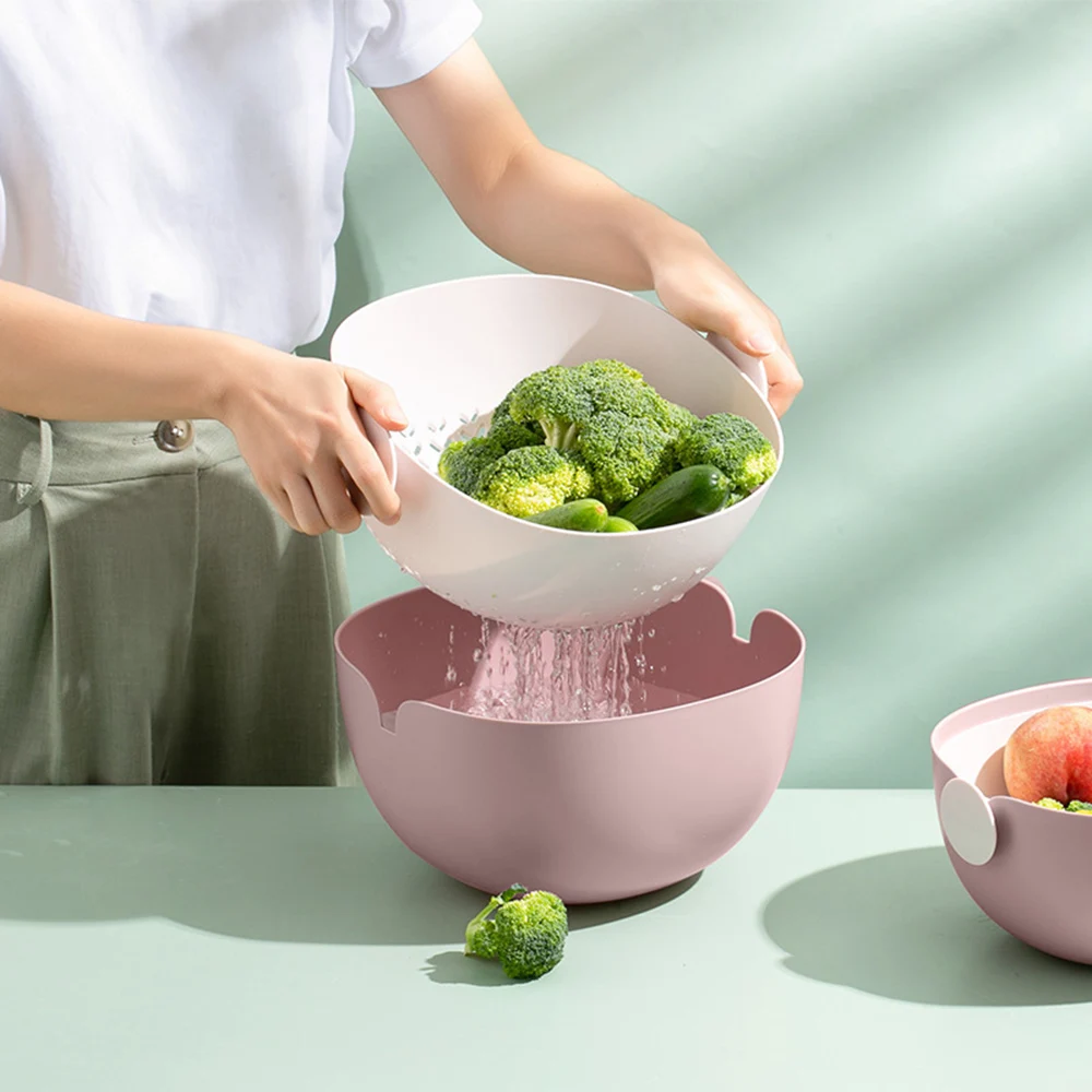 

Kitchen Supplies Kitchen Double Drain Basket Fruit Vegetable Washing Strainer Collapsible Drainer Kitchen Gadgets Accessories