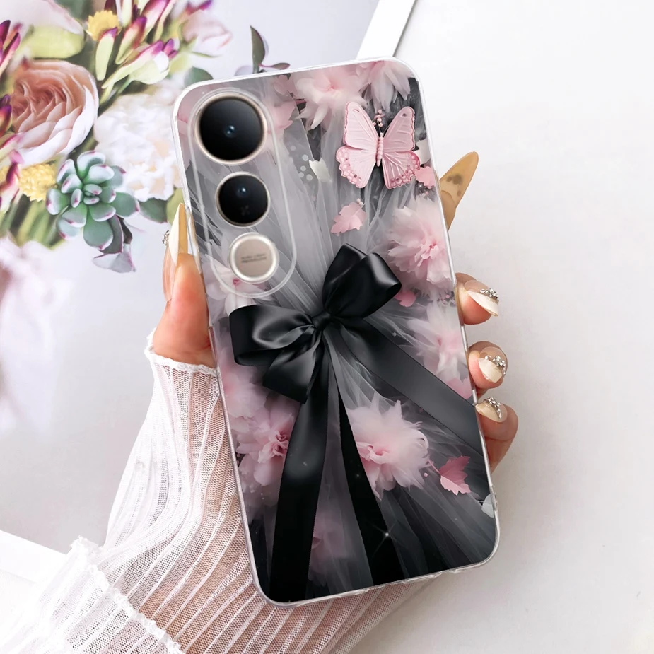 Luxury Bow Flowers Painted Soft Silicone Phone Case Cover