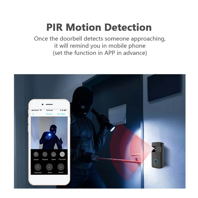 sonnette video sans fil intelligente sans fil wi-fi, Vision nocturne HD 720P – Image 3