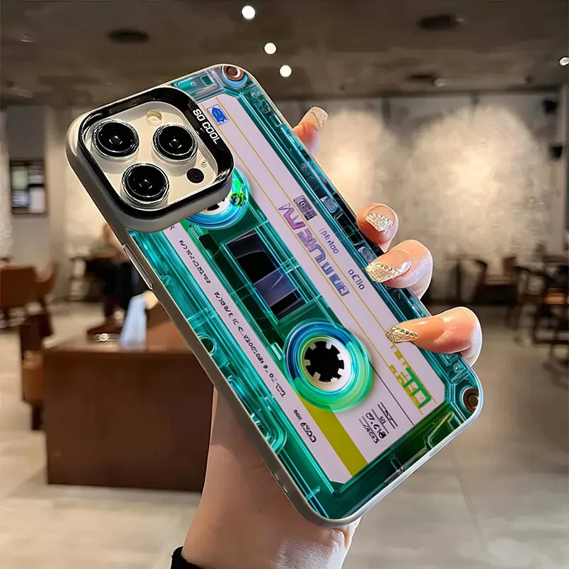 Retro Cassette Tape Electroplate Silver Phone Case Cover