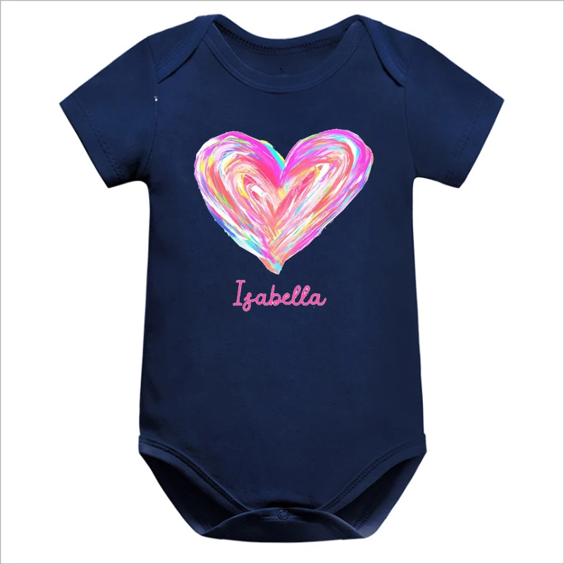 

Watercolor Heart with Custom Name Baby Clothes Personalized Valentines Day Bodysuits Fashion Cute Baby Girl Baby Romper m