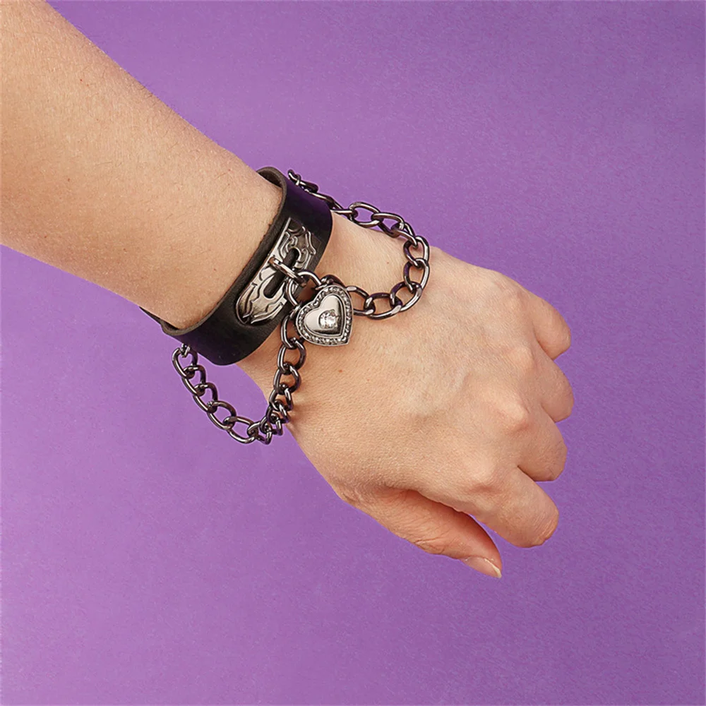 80s Leather Bracelet Men Wristband Women Punk Rock Bangle Goth Jewelry Cosplay Emo Gothic