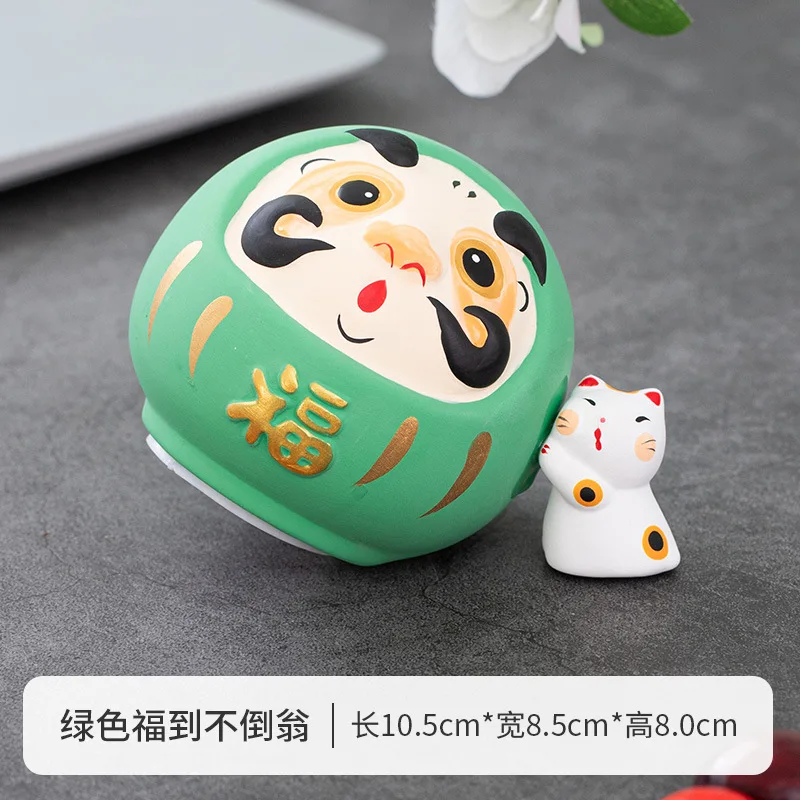 Piggy bank Japanese pottery Daruma Doll Crafts Lucky Charm Fortune Ornament Landscape Home Decor Miniature Accessories Gifts 5