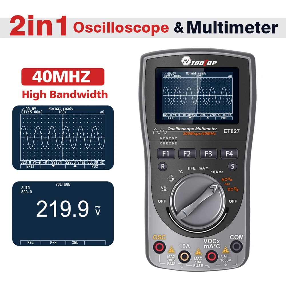 

Professional Digital Oscilloscope True RMS Multimeter 6000Counts 200MS/S Sampling Rate 40MHZ Bandwidth with Analog Graph