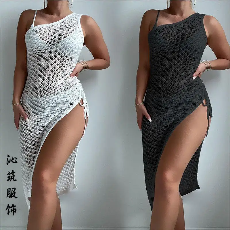 

Sexy Hollow Out Crochet Bikini Swim Cover Up for Women V-neck Sleeveless Tunic Long Cover Up Beach Dress 2024 Summer Beachwear