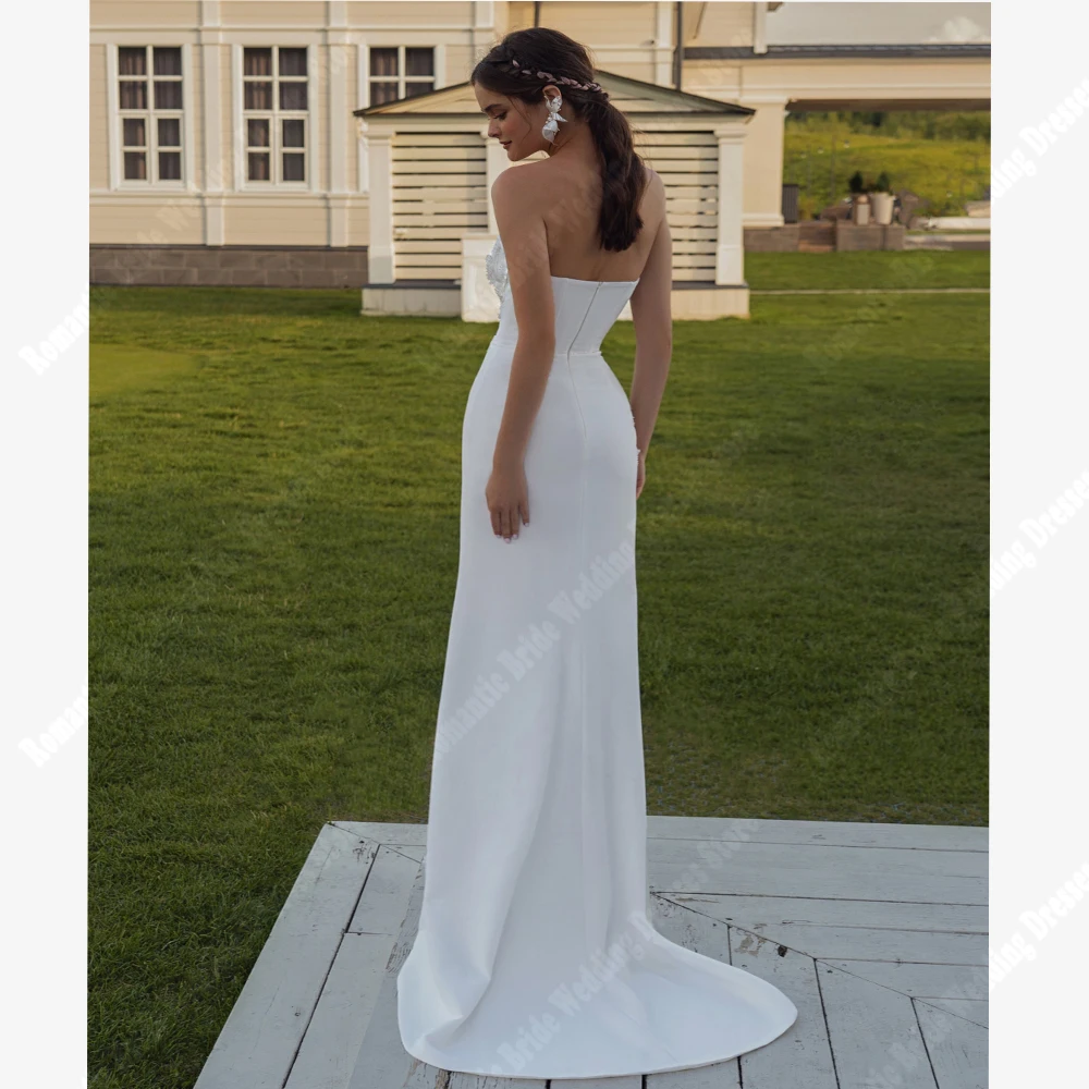Celebrity Satin Mermaid Women Bridal Gowns Formal Lace Floral Print Wedding Dresses Mopping Length Vestido De Novia Customized 3
