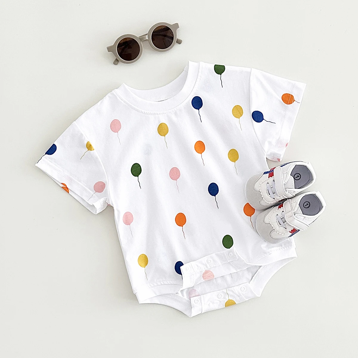 Newborn Jumpsuit Summer Baby Girls Romper Balloon Print Short Sleeved Cotton Infant Bodysuit Boys Child Clothing 0-18M 2