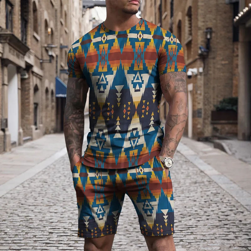 Summer Men's Tracksuit 2 Piece Set Summer Solid Sport Hawaiian Suit Short Sleeve T Shirt and Shorts Casual Fashion Man Clothing