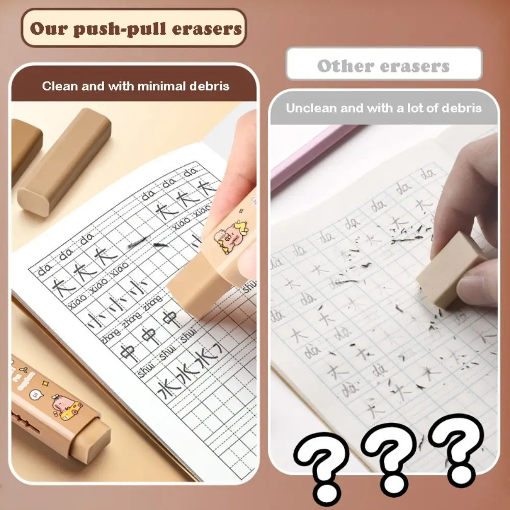 Cute Capybara Rubber Eraser Push-pull Design Replaceable Core Silicone Eraser Gift Cartoon Pen Type School Supplies