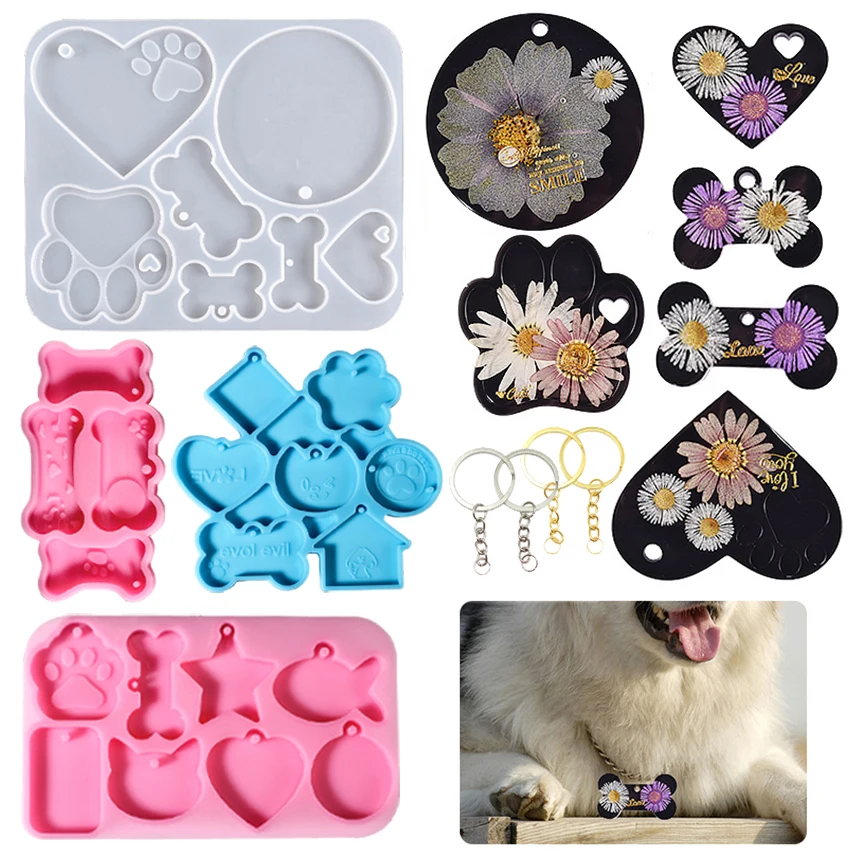 Dog Bone Resin Silicone Molds, 10Pcs DIY Cute Dog Tag Epoxy Resin Mold with  20 Pcs Keychains for DIY Crafts Making - AliExpress