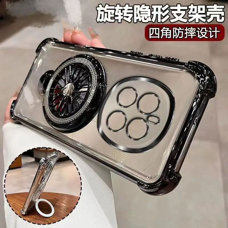 Luxury Magnetic Holder Shockproof Transparent Silicone Case with Airbag Plating