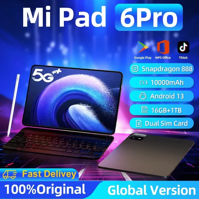Tableta Android 13 Pad 6 Pro, 16GB + 1TB, Snapdragon 2024, 5G, Tarjeta SIM Dual, WIFI, HD, 4K, Mi Tab, 888 Original, versión Global