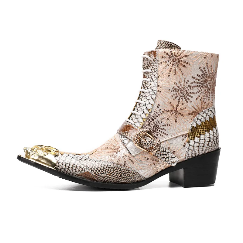 Board Luxus High Heels Männer Stud Stiefel Echt leder Stiefeletten schwarz italienische Chelsea Kleid Schuhe spitzen Zehen Cowboy Stiefel – Detail 20