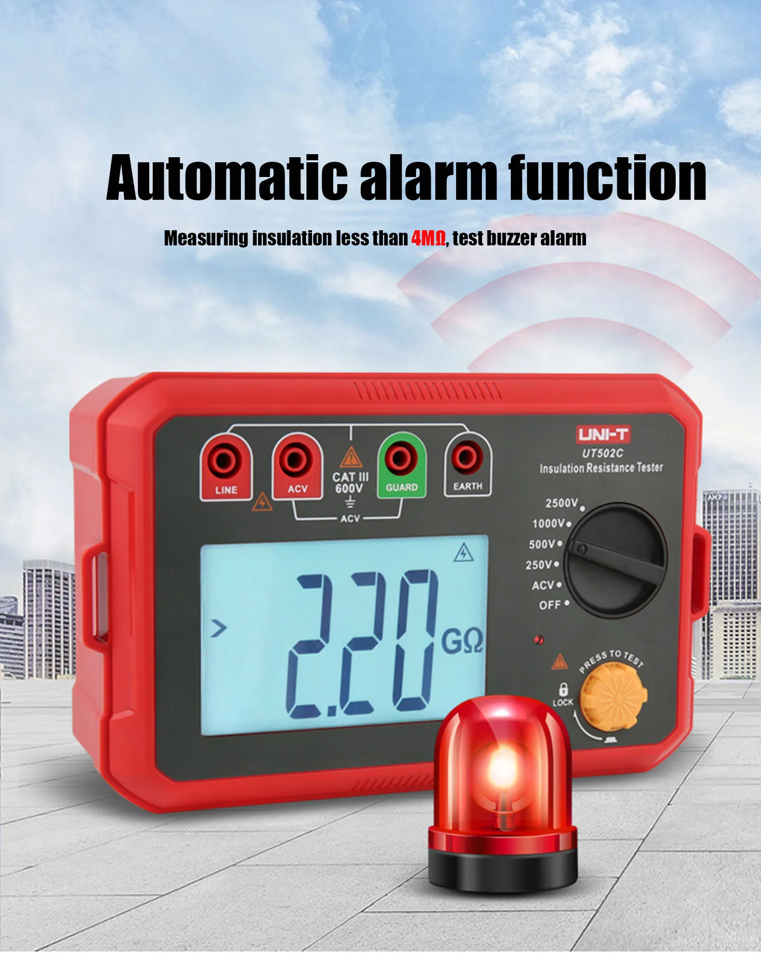 UNI-T Insulation Resistance Tester UT501C 100V 250V 500V 1000V Digital Megohmmeter 5G&Omega; High Voltage Motor Cable Ohm Megommeter