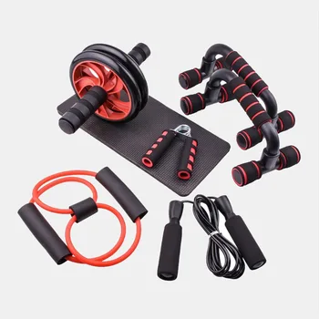 1 set of fitness seven piece set, small home fitness equipment, skipping rope, grip strength device, push up, abdominal wheel, m 1
