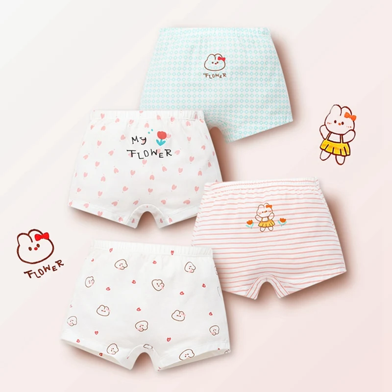 

4Pcs/lot Kids Girls Panties Cotton Cartoon Pattern Underpants Children Short Underwear Teen Soft Breathable Boxer Briefs 4-11Y