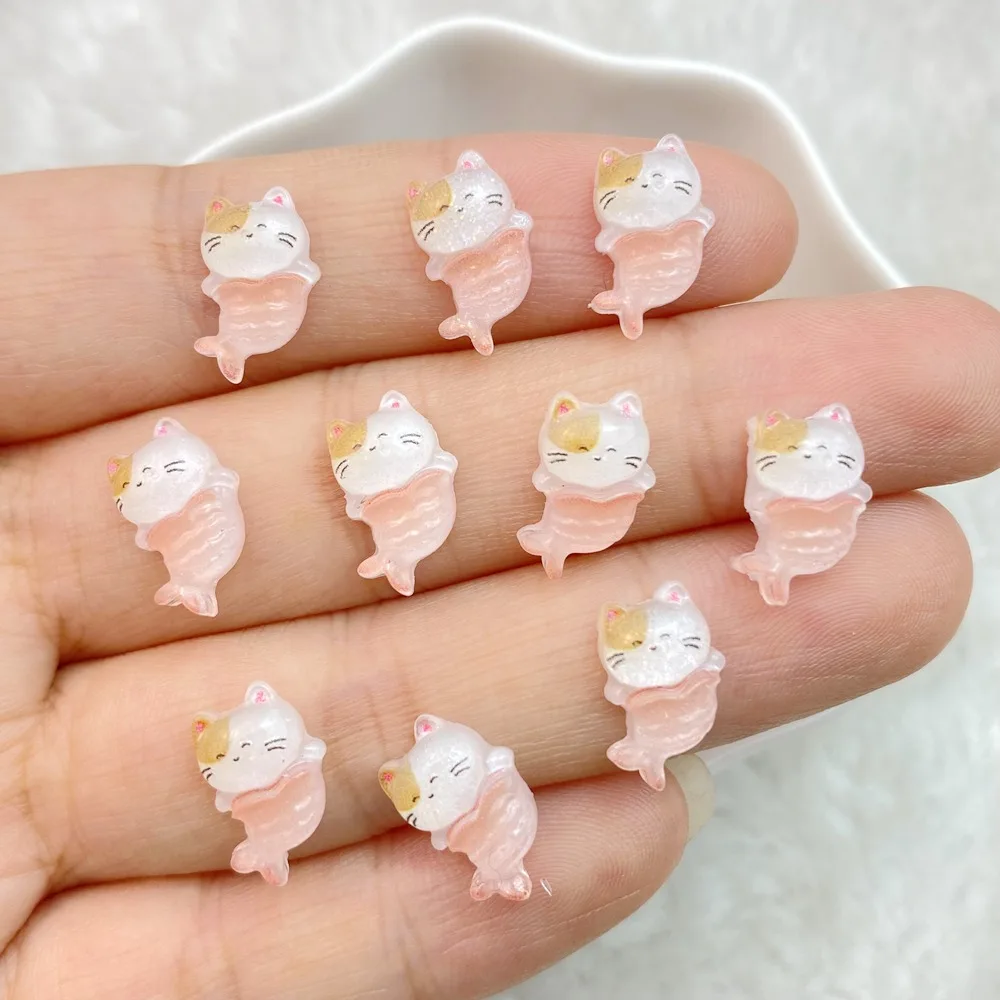 50Pcs Neue Nette Harz Mini Kleine Katze Meerjungfrau Serie Flache Rückseite Maniküre Teile Verzierungen Für Haar Bögen Zubehör – Detail 8