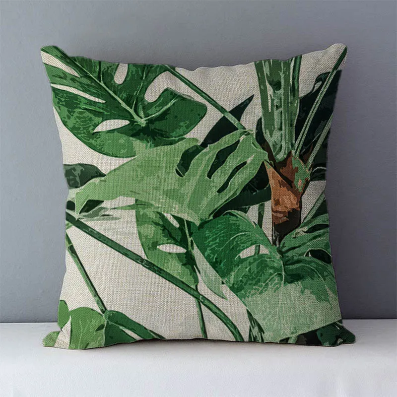 

Tropical plants Print Home Decorative Cushions For Sofa 45x45cm Cozy Couch Cushion Cover Square Bed Pillow Covers Flax Linen QX