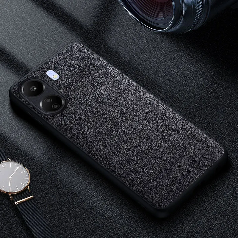 Premium Luxury Leather Phone Case - Retro Business Style Solid Color Cover