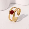 Bagues géométriques Vintage rouge goutte à goutte d'huile pour femmes, en acier inoxydable, couleur or, ouverture en cœur, bagues réglables, bijoux, nouveau 2025