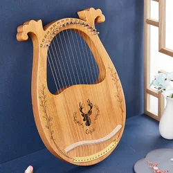 16 Strings Lyre Harp Mahogany Wood Harp Piano Stringed Musical Instrument With Tuning Wrench Spare Strings