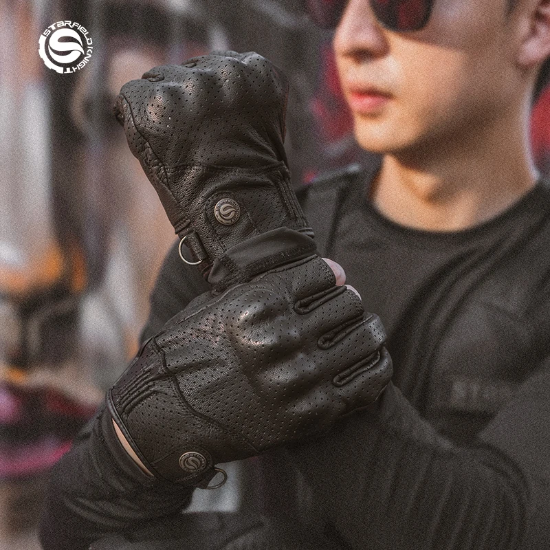 

Мотоциклетные Перчатки SFK с открытыми пальцами в стиле ретро, дышащие мотоциклетные перчатки, износостойкие уличные перчатки из козьей кожи для мотокросса