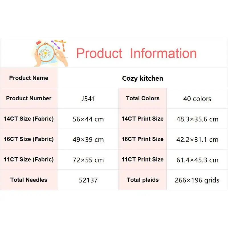 Still Life Pattern Cross Stitch Kits Warm Kitchen 14CT White 11CT 16CT Printed Fabric Needle and Thread DIY Hand Embroidery Set