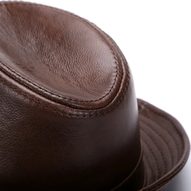 2025 Autumn Men Real Genuine Cowhide Leather Top Hats Men Fashion Caps Winter Warm New Cowboy  100% Real Cowhide Leather Hats 6